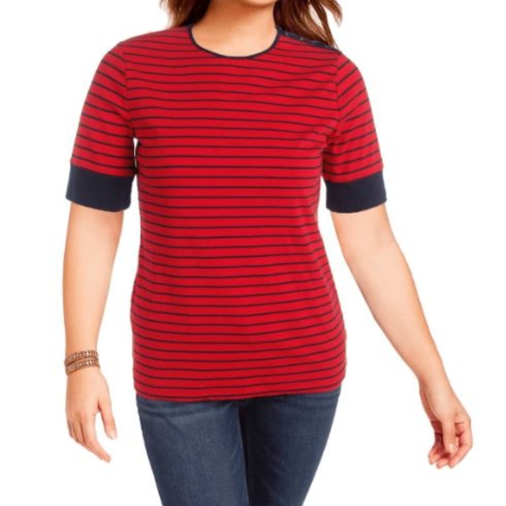Ralph Lauren Women's Striped Casual Top Red 2x